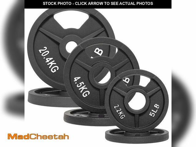 Lot 74-12694801 - (MISSING ONE PLATE) (1/45LBS PLATE ONLY)FlexWave Solid Cast Iron Black Glaze Olympic Plate, Rust-Pro...