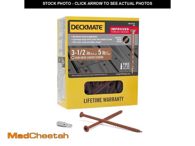 Lot 74-14357282 - DECKMATE #9 x 3-1/2 in. Red Torx Flat-Head Wood Deck Screw (5 lbs. / 280-Piece) - UNUSED
