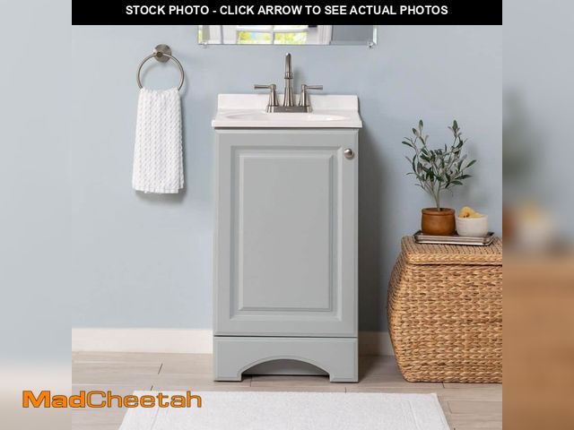 Lot 74-12673435 - (CRACKED) Glacier Bay 19 in. Single Sink Pearl Gray Bath Vanity with White Cultured Marble Top (Asse...