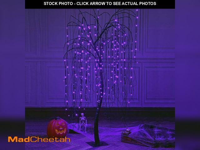 Lot 74-12773812 - Lightshare 7 ft. Purple Pre-Lit LED Halloween Tree Artificial Christmas Tree with Spiders and 256 LE...
