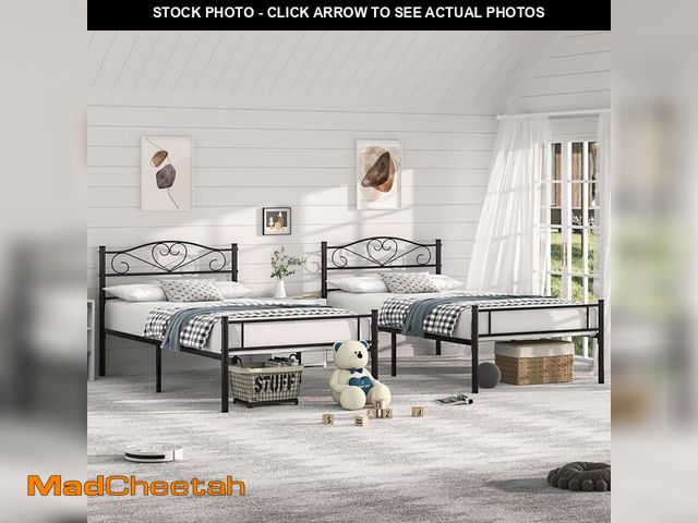 Lot 74-12633412 - VECELO Twin Size Bed Frames with Headboard and Footboard, Iron Mattress Foundation No Box Spring Nee...