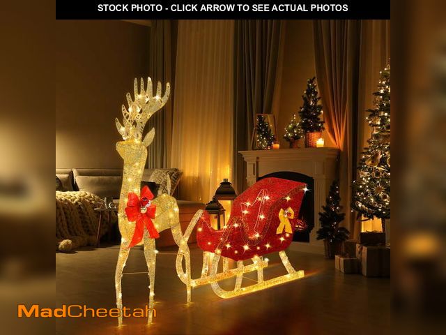Lot 74-12668341 - Christmas Reindeer Sleigh Set Outdoor Decoration Holiday Decor LED Lights,Gold Ktaxon - UNUSED