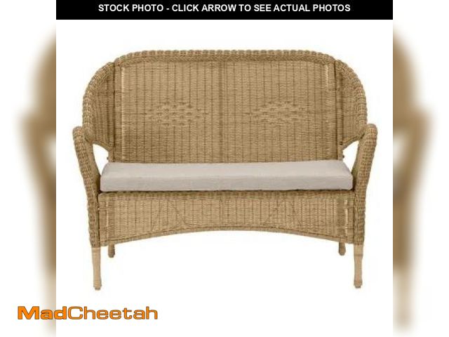 Lot 74-12516873 - Hampton Bay Rosemont Light Brown Steel Wicker Outdoor Patio Loveseat with Putty Tan Cushion 65-913BR...