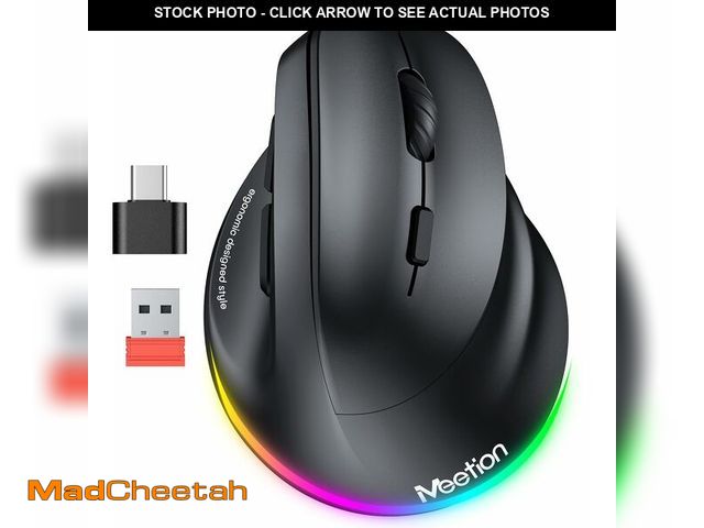 Lot 74-12703441 - MEETION Ergonomic Mouse, Wireless Vertical Mouse RGB Backlit Rechargeable Mice for Bluetooth(5.2 + 3...