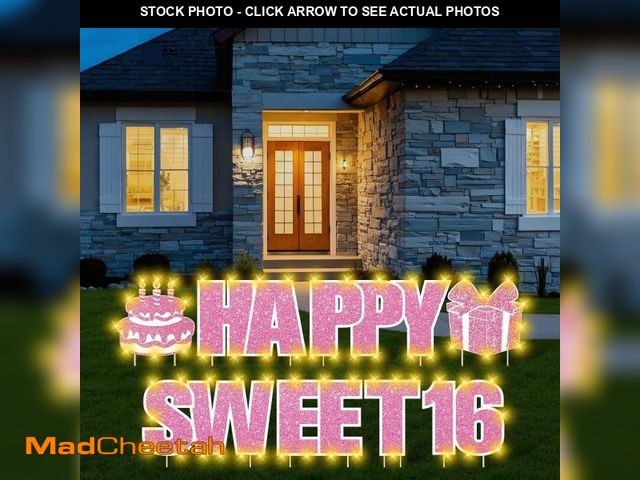 Lot 74-12327111 - Happy Sweet 16 Birthday Yard Signs with Stakes LED Lights Pink Sweet 16 Birthday Decorations for Gir...