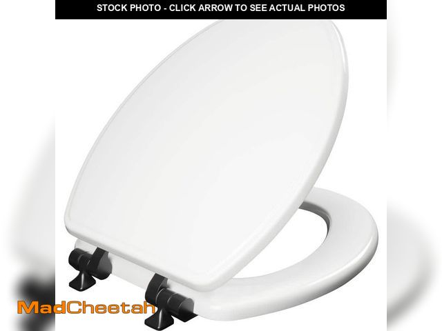 Lot 74-12777975 - BEMIS Weston Elongated Soft-Close Never-Loosens Matte-Black-Hinge Enameled Wood Toilet Seat in White...
