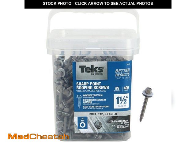 Lot 74-13797813 - Teks #9 x 1-1/2 in. External Hex Drive Washer Head Roofing Screws (400-Pack) - UNUSED