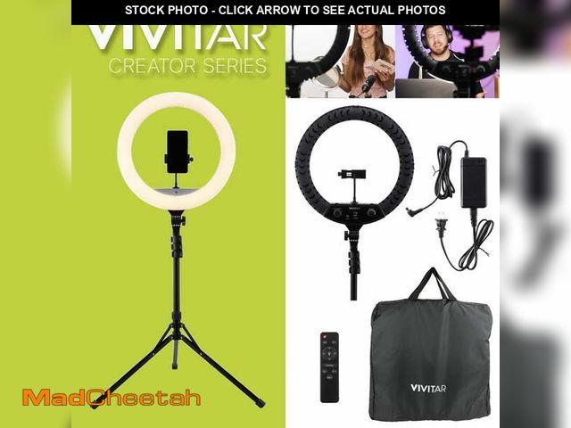 Lot 74-12679183 - (CARRY CASE IS RIPPED) Vivitar 18-Inch LED Ring Light, Adjustable 63-Inch Tripod Stand, with Phone S...