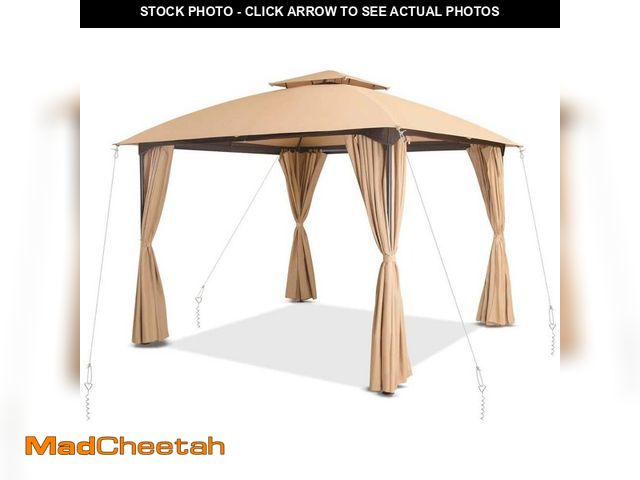 Lot 74-14242428 - LAUSAINT HOME 10 ft. x 10 ft. Khaki Outdoor Patio Gazebo with Unique Arc Roof and Privacy Curtains -...