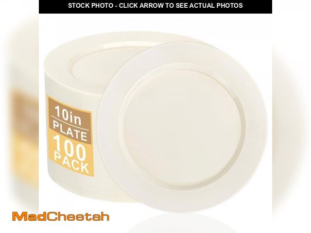 Lot 74-12216850 - I00000 100 Pcs Ivory Plastic Plates,10inch Cream Dinner Plate, Elegant Disposable Plates Perfect for...