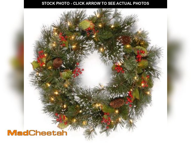 Lot 74-12150765 - National Tree 24in. Wintry Pine(R) Wreath W/ Clear Lights - UNUSED