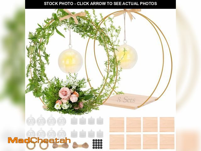 Lot 74-12697708 - 8 Pack 12 Inch Floral Hoop Centerpiece with Stand, Double Floral Hoop Centerpiece Kit with Candle Li...