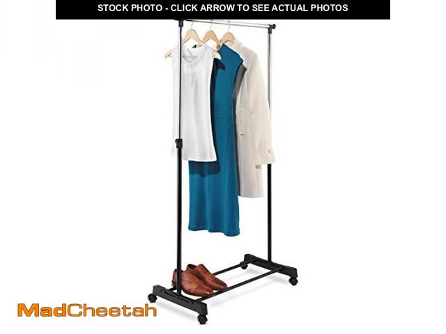 Lot 74-12399098 - Honey-Can-Do Adjustable Height Rolling Metal Clothes Rack GAR-01122 Chrome 30 lbs - UNUSED