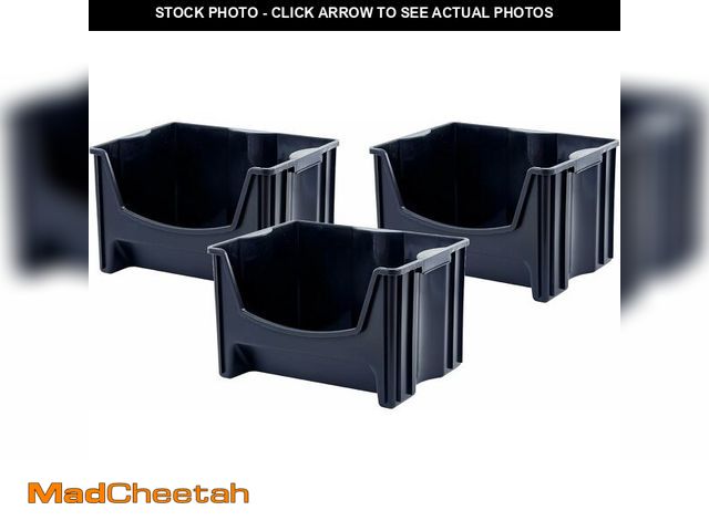 Lot 74-13836150 - Mighty Tuff Jumbo Stackable Storage Bins, Pack of 3, Easy-Access Storage, Large Easy-to-Grip Handles...