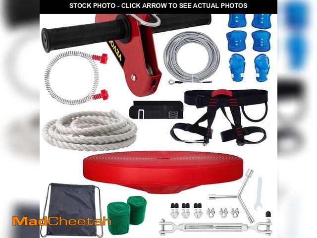 Lot 74-12558225 - VEVOR Zip Line Trolley 160 ft. Warrior Obstacle Course with Seat, Brake and Steel Trolley Zipline Ki...