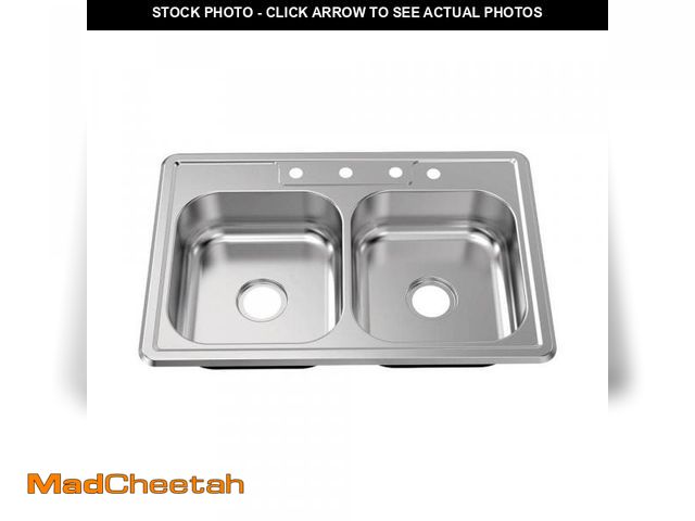 Lot 74-12483221 - Glacier Bay 33 in. Drop-In 50/50 Double Bowl 22 Gauge Stainless Steel Kitchen Sink - UNUSED