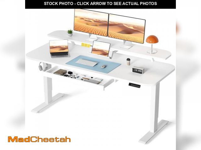 Lot 74-12272047 - COMHOMA Electric Standing Desk with Drawers, 55 x 24 Inch Sit Stand up Desk with Monitor Stand, Lapt...