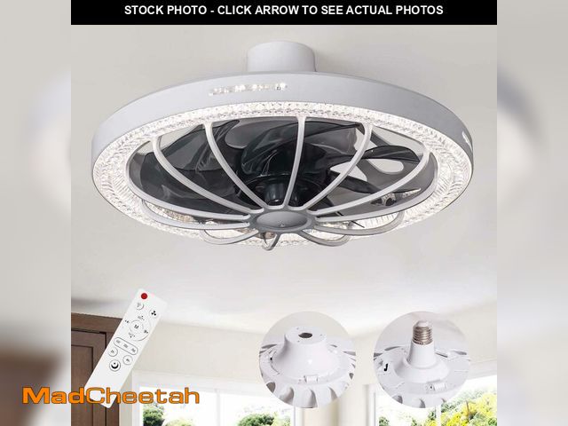 Lot 74-14297031 - Flarouch Socket Fan Light with Remote, 13 inch Socket Ceiling Fan with Dimmable Led Light, 3 Colors ...