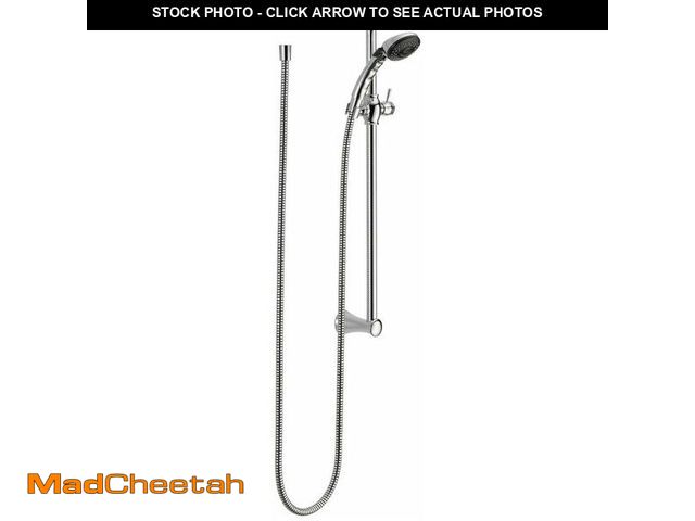 Lot 74-14067960 - Delta Faucet 2-Spray Slide Bar Hand Held Shower with Hose, Chrome 57011 - UNUSED