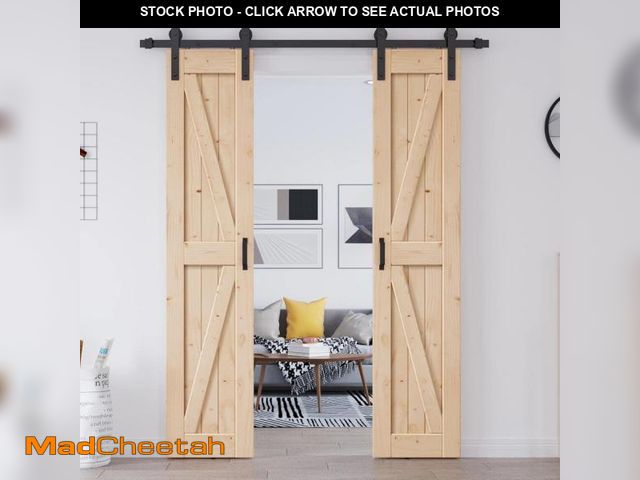 Lot 74-12257061 - EaseLife 36in x 84in (Double 18inÃâ84in Door) Barn Door with 6.6FT Sliding Door Hardware &amp; Ha...