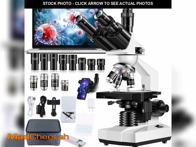 Lot 74-12978953 - Trinocular Microscope 40X-5000X Magnification Laboratory Grade with Dual Mechanical Stage and HD USB...