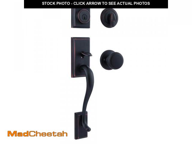 Lot 74-12390575 - Kwikset Hawthorne Venetian Bronze Single Cylinder Door Handleset with Juno Door Knob Featuring Smart...