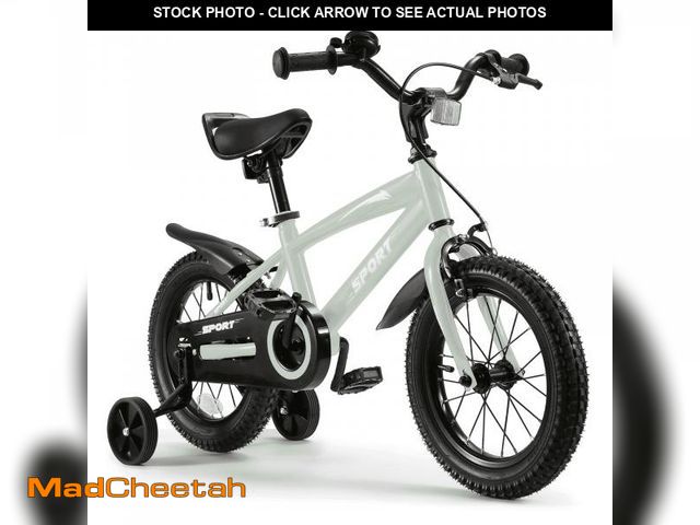 Lot 74-12479452 - Naipo Kid Bike 14 in Gray Training Wheels Handbrake and Coaster Brake - UNUSED