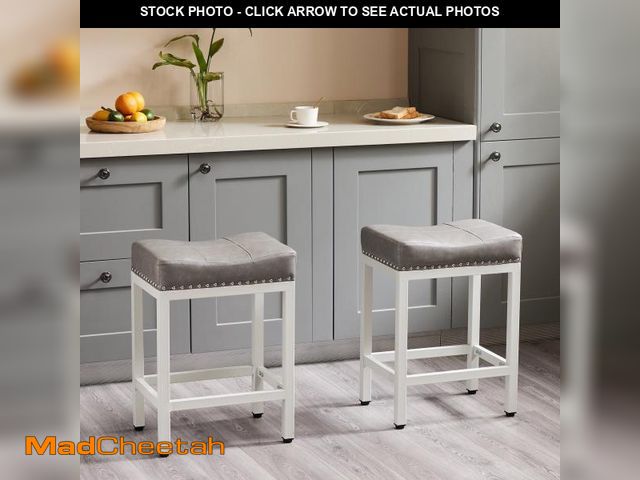 Lot 74-12487343 - edx Bar Stools Set of 2, Modern Counter Height, 24 Inch Kitchen Barstools with Metal Base, PU Leathe...