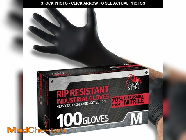 Lot 74-13955663 - Venom Steel Industrial Nitrile Gloves, Chemical Resistant Disposable Black Gloves, Latex-Free, Powde...