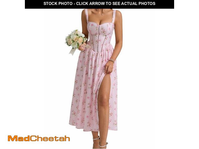 Lot 74-13716601 - KUTUMAI Floral Corset Midi Dress Flowy Slit Summer Spring Wedding Guest Dresses for Women Sundress w...