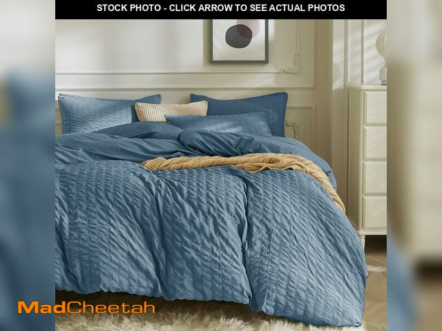 Lot 74-14210032 - JELLYMONI Sierra Blue Duvet Cover King Size, 3pcs Washed Microfiber Bedding Set, Soft Breathable See...