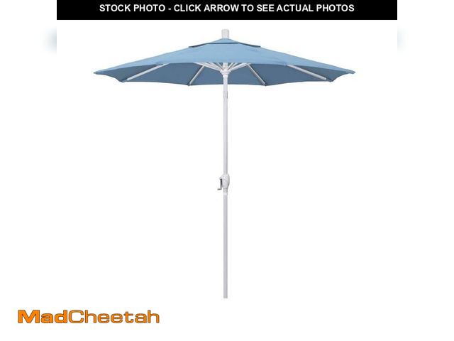 Lot 74-14279849 - California Umbrella 7.5 ft. White Aluminum Pole Market Aluminum Ribs Push Tilt Crank Lift Patio Umbr...