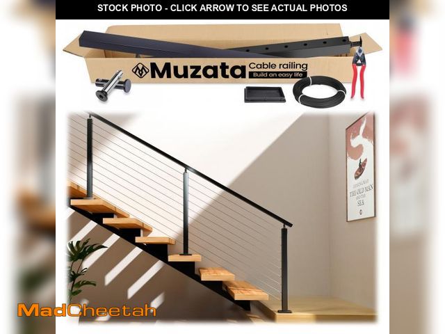 Lot 74-12391114 - Muzata 3'-6'6" Black Complete Cable Railing Kit for Stairs 36 Inch Cable Railing System with Post Ha...