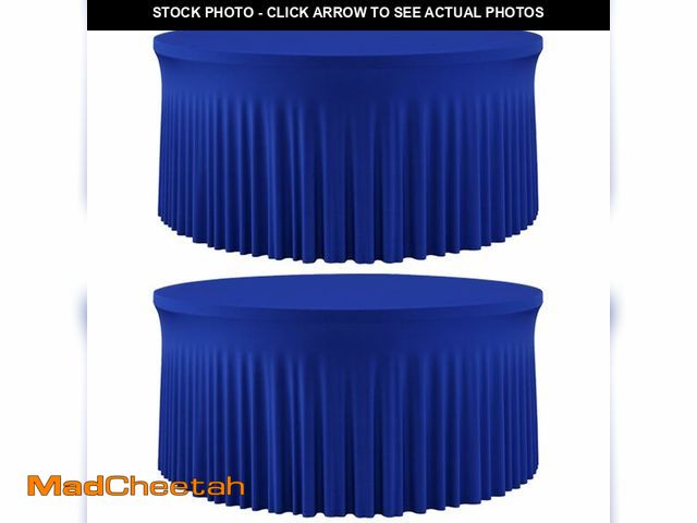 Lot 74-14267544 - GEWONELIFE 2 Pack Royal Blue 72 inch Round Spandex Tablecloth, Washable Stretchy Fitted 6FT Round Ta...