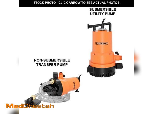Lot 74-14442705 - (MISSING CLEAR HOSE) Everbilt 1/4 HP 2-in-1 Submersible Utility and Transfer Pump - USED