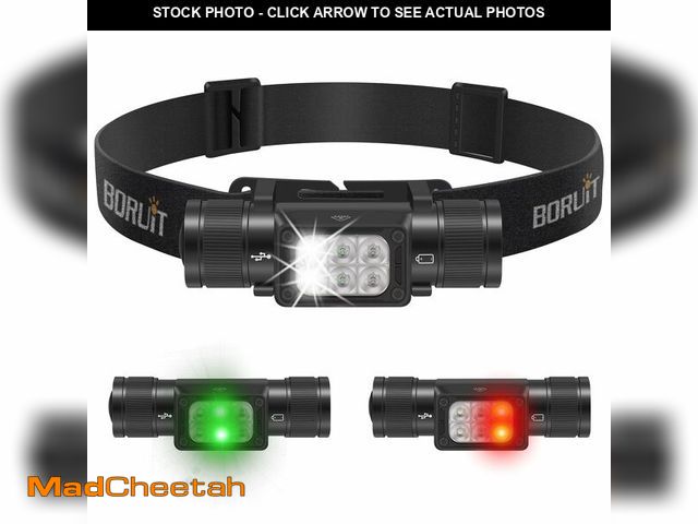 Lot 74-12698974 - BORUIT HP360 LED Rechargeable Headlamp with White Green Red Light,Super Bright Head Lamp Flashlight,...