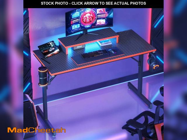 Lot 74-13734714 - Bestier 42" Gaming Desk PC Computer Office Gamer Table Desk with LED Lights &amp; Monitor Stand in R...