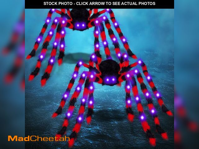 Lot 74-12708211 - 2 Pack 50 Inch Giant Halloween Light up Spiders Outdoor Decorations, Scary Giant Spider with 26 Purp...
