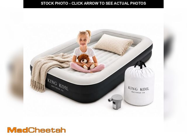 Lot 74-14061198 - King Koil Luxury Inflatable Toddler Travel Bed with Built-in Safety Bumper, Portable Air Mattress Ai...