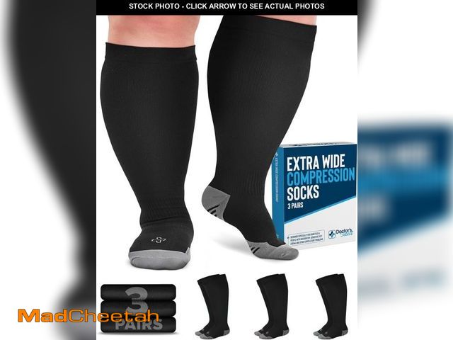 Lot 74-12325533 - Doctor's Select 3 Pairs Plus Size Compression Socks Wide Calf - Up to 6XL | 20-30 mmHg Compression S...