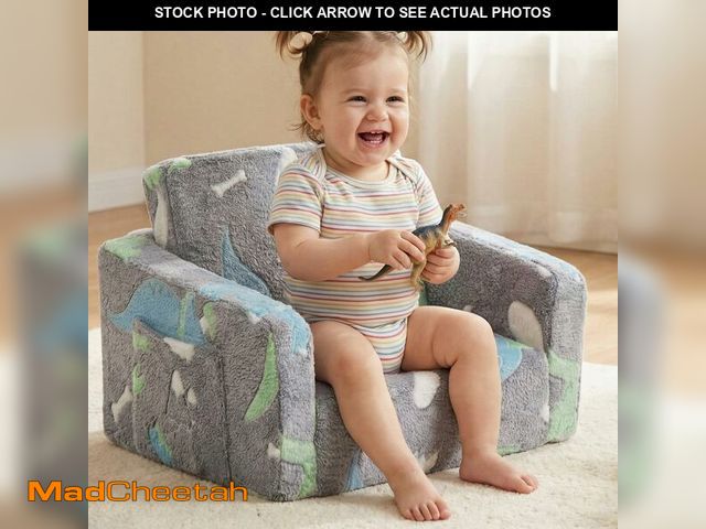 Lot 74-13584253 - Toddler Baby Chair Couch Sofa Kids Foldable 2-in-1 Sherpa Fold Out Couch Toddler Chairs Comfy for Bo...