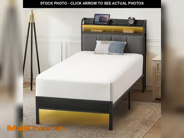 Lot 74-12486611 - Z-hom Storage Metal Platform Bed Frames with LED Light, Twin - UNUSED