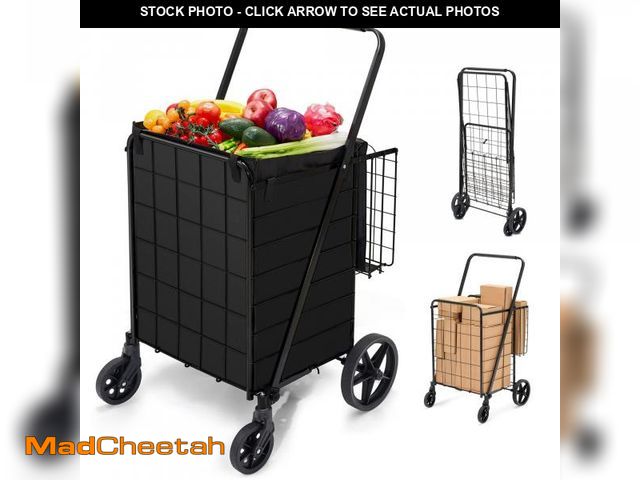 Lot 74-12153674 - HABUTWAY Grocery Cart on Wheels with Removable Liner, Folding Shopping Cart,Heavy Duty Shopping Cart...