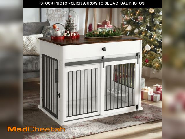 Lot 74-12724132 - DAWNYIELD Large Dog Crate Furniture with Sliding Door, Indoor Wooden Dog Kennel for Medium/Large Dog...