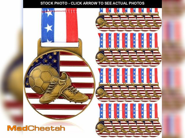 Lot 74-14382566 - Loetere 30 Pieces Soccer Patriotic Medals Gold Soccer Medals Bulk Football Trophy with Neck Ribbons ...
