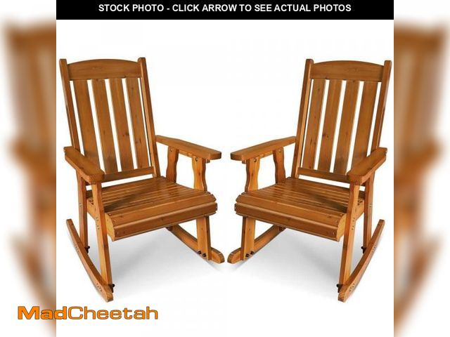 Lot 74-12529243 - Innovaze 2-Piece Solid Fir Wood Outdoor Rocking Chair with Deep Contour Seat, Heavy Duty 600 lbs for...