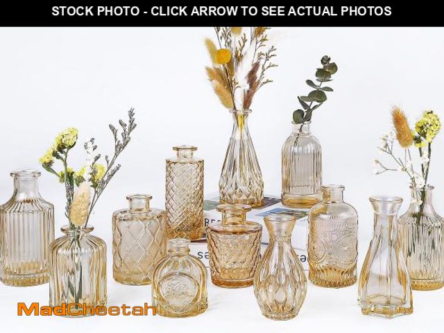 Lot 74-11558217 - UPBUD Amber Glass Bud Vases Set of 12, Gold Mini Flower Vase for Centerpieces, Small Vases in Bulk f...