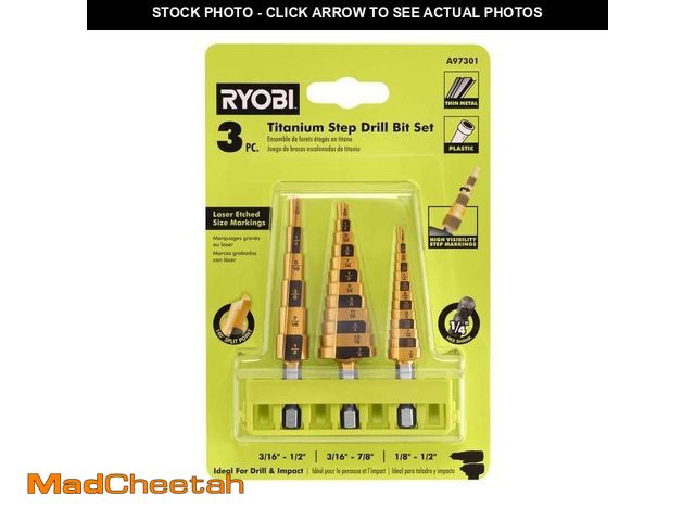 Lot 74-14255811 - RYOBI Step Drill Bit Set (3-Pieces) - UNUSED