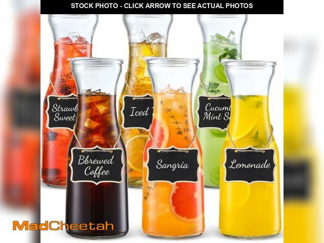 Lot 74-14213358 - Set of 6 Glass Carafe with Lid, 1 Liter Beverage Serveware Carafe, Clear Glass Pitcher for Mimosa Ba...