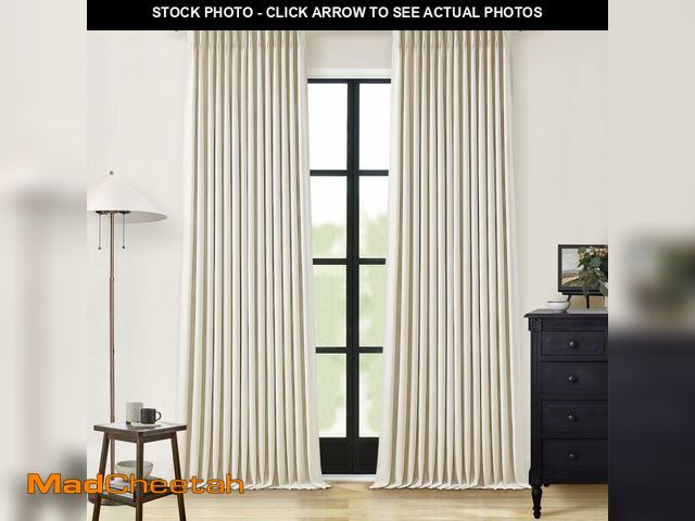 Lot 74-13623578 - Cream Beige Linen Blackout Curtains Pinch Pleated 102 Inches Long for Bedroom Memory Shape Back Tab ...